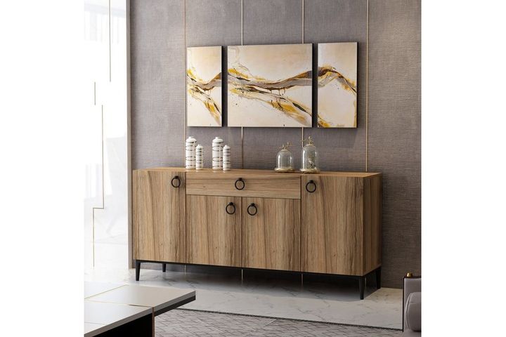 Medway Moon Modernes Sideboard, 160 cm, Gold & Nussbaum