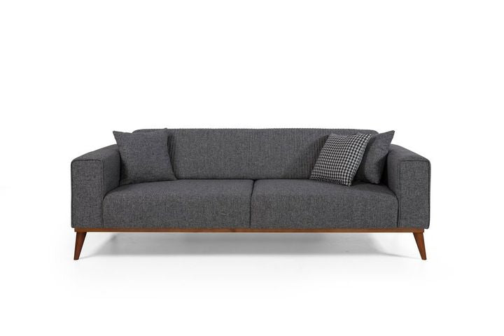 Asien 3-Sitzer Sofa mit Nussbaumen Füßen, Grau