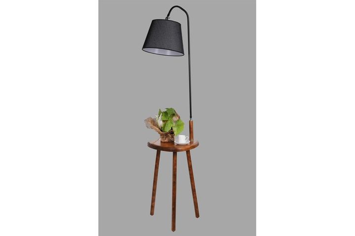 Broad Crag Stehlampe mit Regal aus Holz, Schwarz