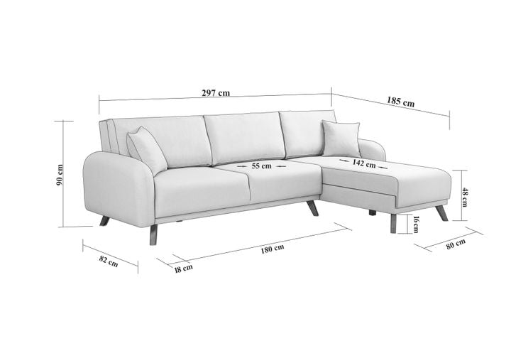 Hera Ecksofa mit Bettfunktion und 1 Bettkasten