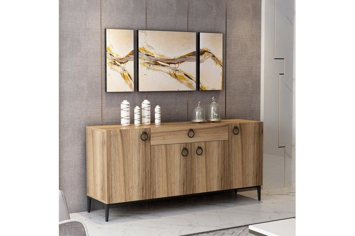 Medway Moon Modernes Sideboard, 160 cm, Gold & Nussbaum