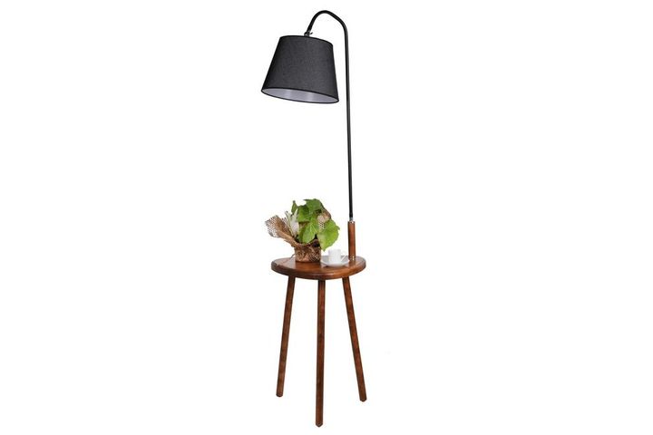 Broad Crag Stehlampe mit Regal aus Holz, Schwarz