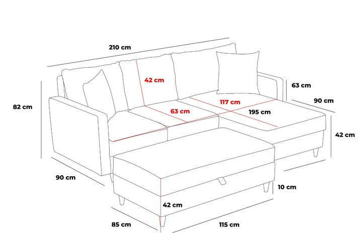 Eva Ausrichtung Links Ecksofa mit Hocker